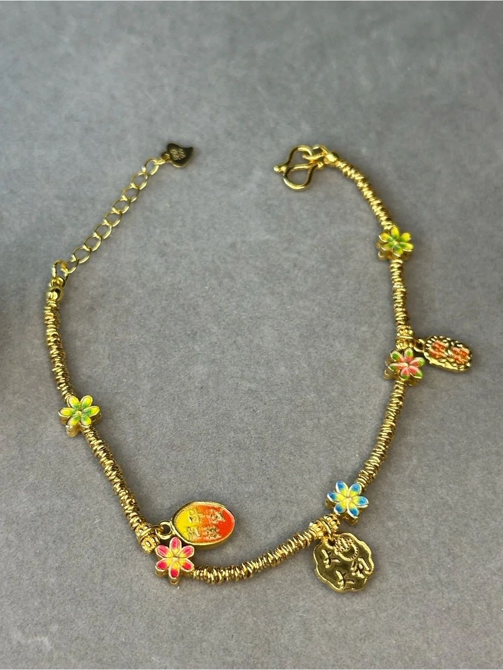 Gold-plated silver Multicolor Flower Charm Bracelet